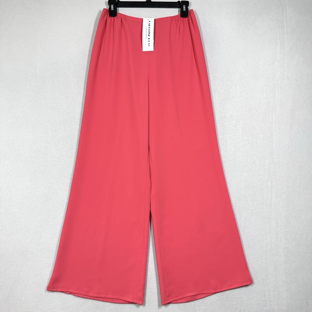 Caroline Rose Pants Womens XS Wide Leg Coral Crush Flowy Pull On Made in USA NWT